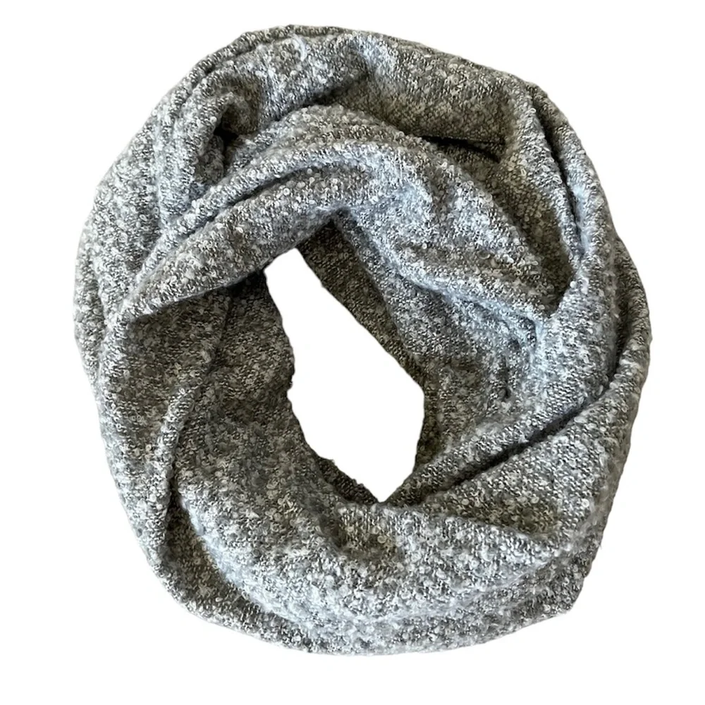 Gray and white infinity scarf